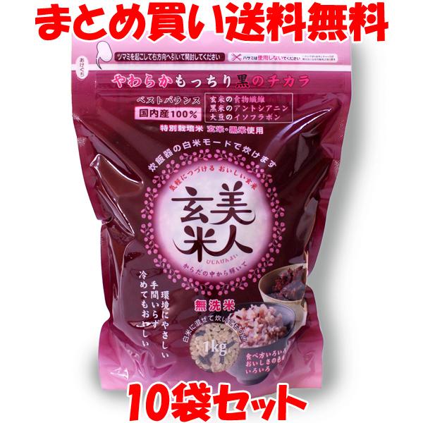 美人玄米 黒米入り玄米 無洗米 1kg×10袋セット まとめ買い送料無料