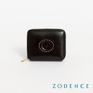 ZODENCE HAN義大利植鞣革拉鏈簡式短夾 深邃黑