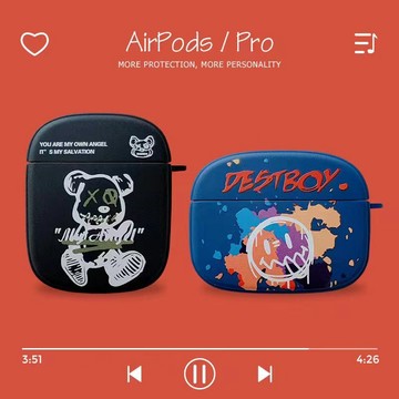 卡通塗鴉小熊 Airpods耳機保護套 送掛鉤 矽膠耳機套 蘋果耳機保護套 Airpodspro 1 2 3 耳機保護套