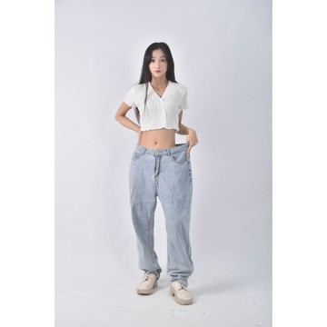 (3XL) ob高腰棉質純棉藍色長褲二手衣