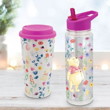 Disney 迪士尼 小熊維尼 花園繽紛透明水杯 隨行杯2入禮盒