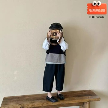 【韓版條紋】女童毛衣 兒童毛衣 寶寶毛線背心 春秋馬甲 套頭針織衫 休閒褲 童裝套裝 柔軟親膚 春秋新品 2025新款