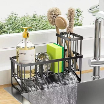 🛒臺灣24h🌳廚房水槽瀝水置物架全金屬檯面收納架水龍頭水池海綿抹布放置架子
