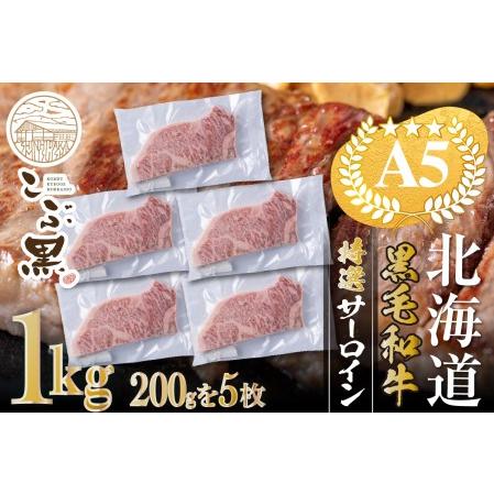 ふるさと納税 北海道産 黒毛和牛 こぶ黒 A5 サーロインステーキ 計 1kg (200g×5枚) ＜LC＞ 北海道新ひだか町