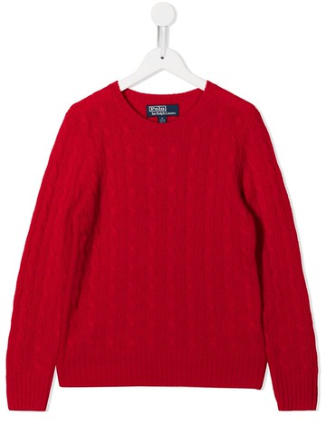 Ralph Lauren Kids - cable-knit jumper - kids - Cashmere - XL - Red