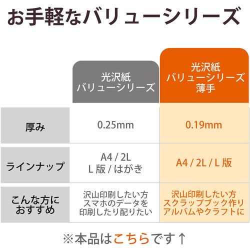 エレコム EJK-TVLA450 写真用光沢紙 バリュー 薄手 A4 50枚 EJKTVLA450