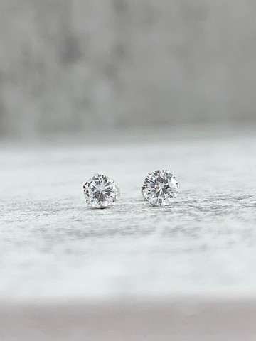 天然水晶鑽耳環 6.5mm奧地利水晶 白K金 K375