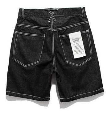 FINDSENSE品牌 時尚潮流 男 工裝 黑色白線 牛仔短褲 戶外休閒短褲
