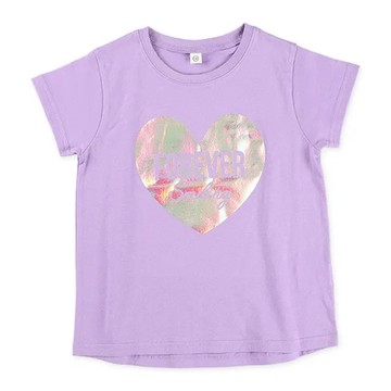 日本西松屋 - 胸前閃耀銀箔愛心短袖上衣-紫