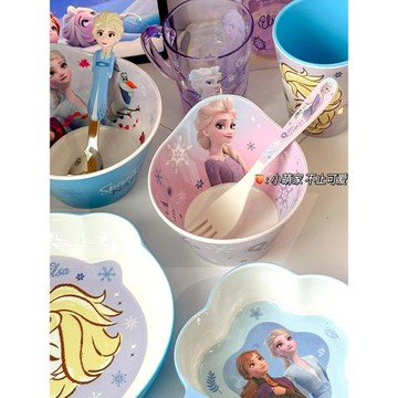 艾莎冰雪奇緣兒童餐具套裝碗碟三格盤密胺菜盤成人女寶寶家用水杯