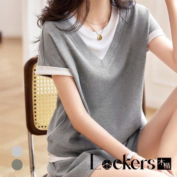 【Lockers 木櫃】夏季款假兩件寬鬆舒適休閒套裝 L113061101