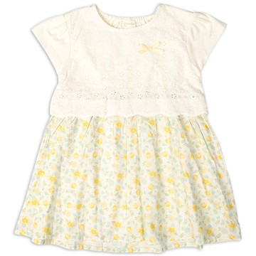 akachan honpo - 短袖蕾絲拼接洋裝-黃色