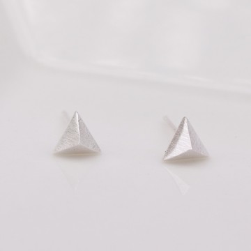 【小Ken先生】韓風｜低致敏｜925全純銀｜幾何系列｜髮絲紋立體三角純銀｜耳環｜可改夾式