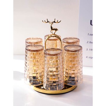 家用玻璃杯輕奢客廳待客水杯耐熱泡茶杯子透明牛奶杯啤酒杯帶杯架