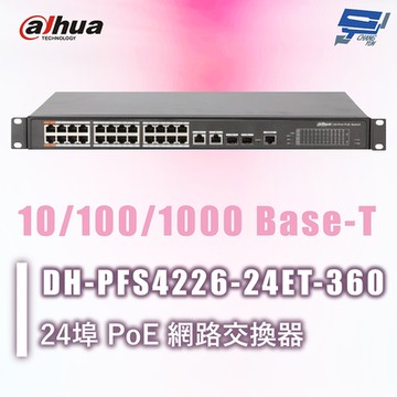 昌運監視器 Dahua大華 DH-PFS4226-24ET-360 24埠 PoE 網路交換器10/100/1000 Base-T