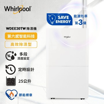【Whirlpool 惠而浦】高效除濕型 30L 第六感智能除濕機 WDEE30TW