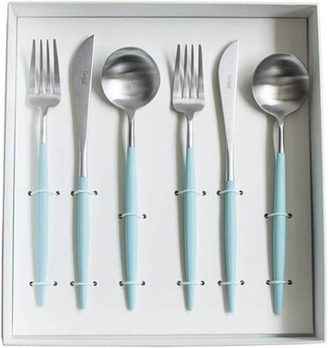 Cutipol【日本代購】葡萄牙 GOA系列餐具 綠松石/銀晚餐6件套