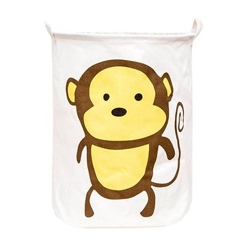 棉麻摺疊洗衣籃 可水洗收納桶 超大儲存容量 配清新可愛圖樣  卡通猴子  50 x 40 cm  卡通猴子 白色 + 黃色 + 咖啡色  1個