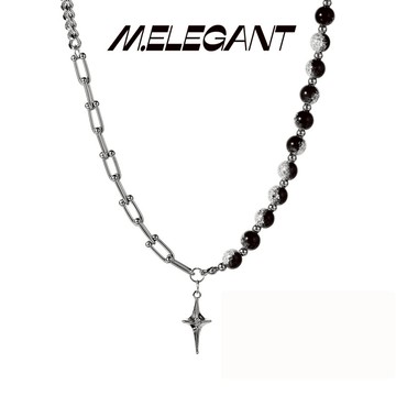 M.e.【24H出貨】星芒爆裂珠十字鈦鋼項鍊 男女通用項鍊 個性頸鍊 鈦鋼項鍊