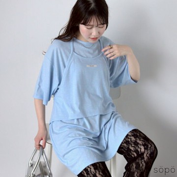 【ehka sopo】【SET ITEM】短版綁帶式背心+短袖長版T恤