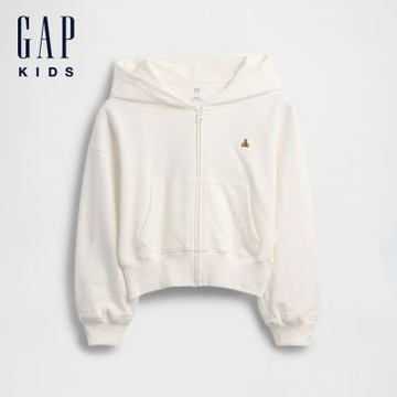 【GAP】兒童 VintageSoft 毛圈布楔形剪裁拉鍊帽T-新款米白(898773)