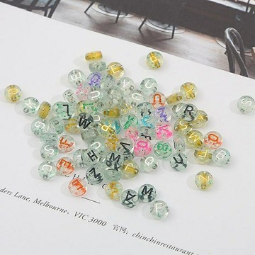 DIY飾品配件 手工串珠材料亞克力珠蔥粉英文字母珠子早教扁珠