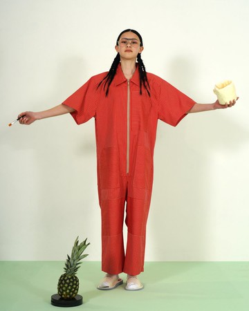 拼接棉質斜紋連身褲