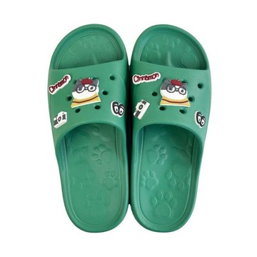 Kusuguru Japan 洞洞鞋 輕量防水雲朵厚底拖鞋 附鞋扣-折耳貓綠色