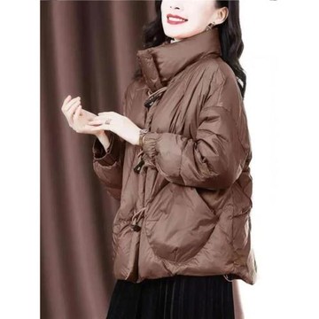 短款羽絨棉服女2025冬季新款時尚牛角扣寬松復古立領休閑加厚外套