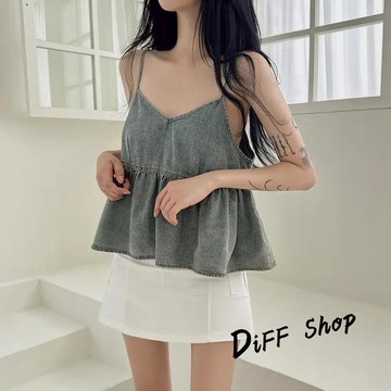 韓版復古百摺牛仔背心【V388】