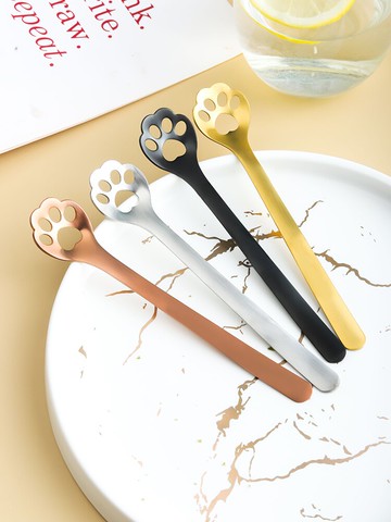 貓爪勺網紅勺子不銹鋼304創意可愛金色奶茶咖啡勺長柄攪拌甜品勺