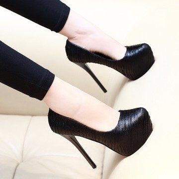 春秋超高跟鞋12cm夜店防水臺性感細跟職業黑色圓頭百搭少女單鞋女