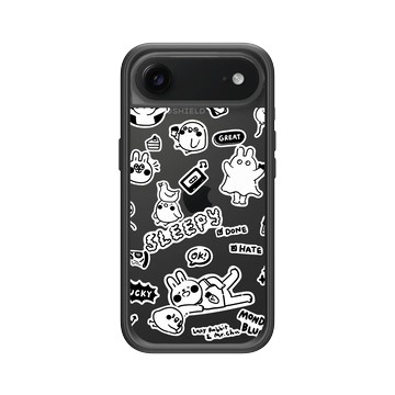 iPhone Air Mod NX -邊框背蓋組合 (相機按鈕) 黑 - 懶散兔與啾先生 Lazy Rabbit and Mr.Chu - 黑白塗鴉