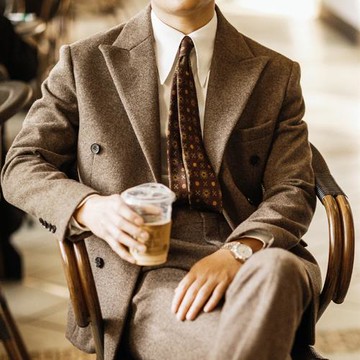 英蘭仕秋冬季厚款毛呢保暖雙排扣西裝男士英倫戧駁領宴會休閑西服