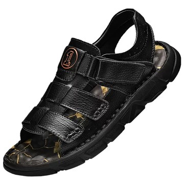 大友SAZ127口三色涼鞋男夏季新款真皮防臭厚底防滑男士休閑沙灘鞋潮杰恆