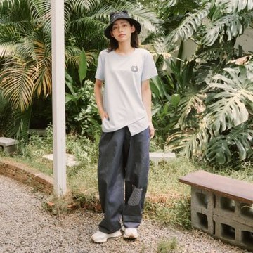 【Dailo】條紋反摺蘿蔔褲 藍 黑