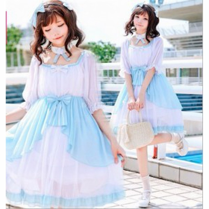 二枚送料無料 ロリータ ワンピース 萌え萌え系 レディース ロリータファッション Lolita ゴスロリ バイカラー五分袖 膝丈 仮装 変装 バッ 通販 Lineポイント最大1 0 Get Lineショッピング