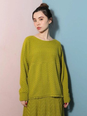 人字紋拼接針織上衣(6P21L2C0300) - Green Parks