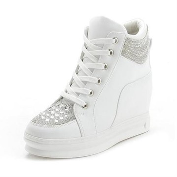 【Taroko】美麗百搭水鑽素色內增高中筒休閒鞋(2色可選)