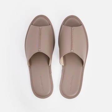 伊登手工縫線真皮拖鞋S 暖灰