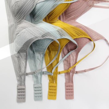 無鋼圈文胸套裝INS網紅夏薄款性感大胸顯小胸蕾絲聚攏三角杯內衣