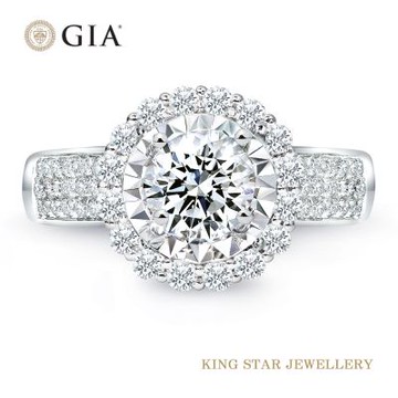 King Star GIA一克拉 D color 鉑金台 天然鑽戒 圓滿圍繞(3克拉視覺效果)