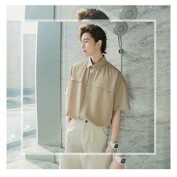 ??【MLM】??白色襯衫 素色襯衣 五分袖 韓版襯衫 男裝 落肩襯衫男 白色襯衫 薄襯衫 外套 襯衫 休閒襯衫 間約襯衣