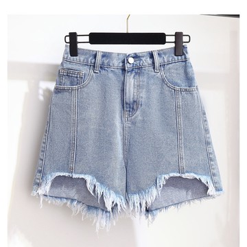 中大尺碼高腰毛邊牛仔短褲闊腿褲熱褲XL-4XL