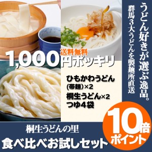 ひもかわうどん 帯麺 170g×2袋　桐生うどん130g×2袋 セット  お試し 1000円ポッキリ kot-p1