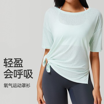ola yoga休閒運動短袖T恤女夏季輕薄大碼寬鬆罩衫外穿透氣速幹健身瑜伽服