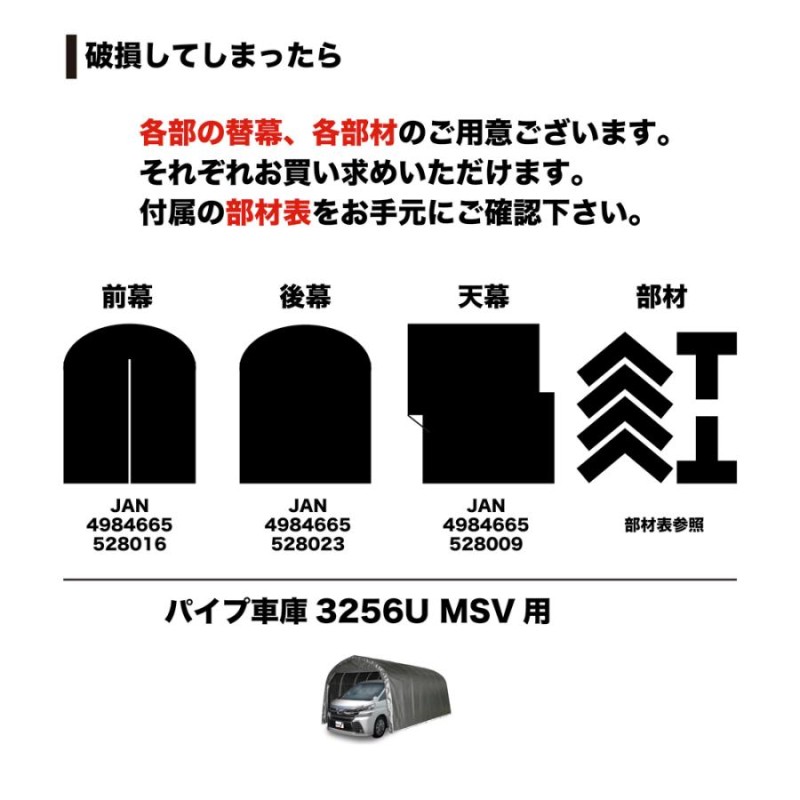 南栄工業 パイプ車庫 3256UMSV 「4梱包」 「大型便・時間指定不可