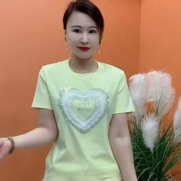 愛心印花t恤女 上衣 T恤 短袖上衣 短袖衫 重工圓領夏季新款時尚愛心顯瘦T恤短袖百搭上衣寬鬆