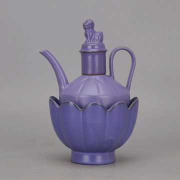 宋 汝窯紫羅蘭蓮花狗頭壺 仿古支釘舊貨瓷器古玩家居裝飾收藏擺件