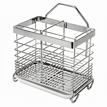 不鏽鋼可掛可立兩用大容量分隔筷桶 餐具桶 304不鏽鋼 雙格容量 無痕掛勾  1組